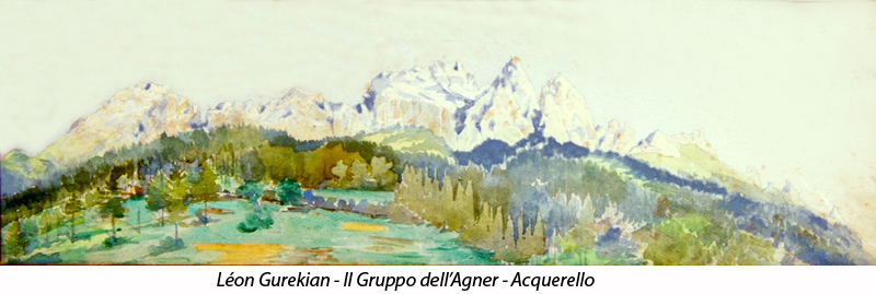 Gruppo dell'Agner - Waterpainting - Léon Gurekan 1925